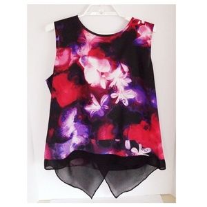 Calvin Klein Blouse Floral Reds Black Purple Lrg